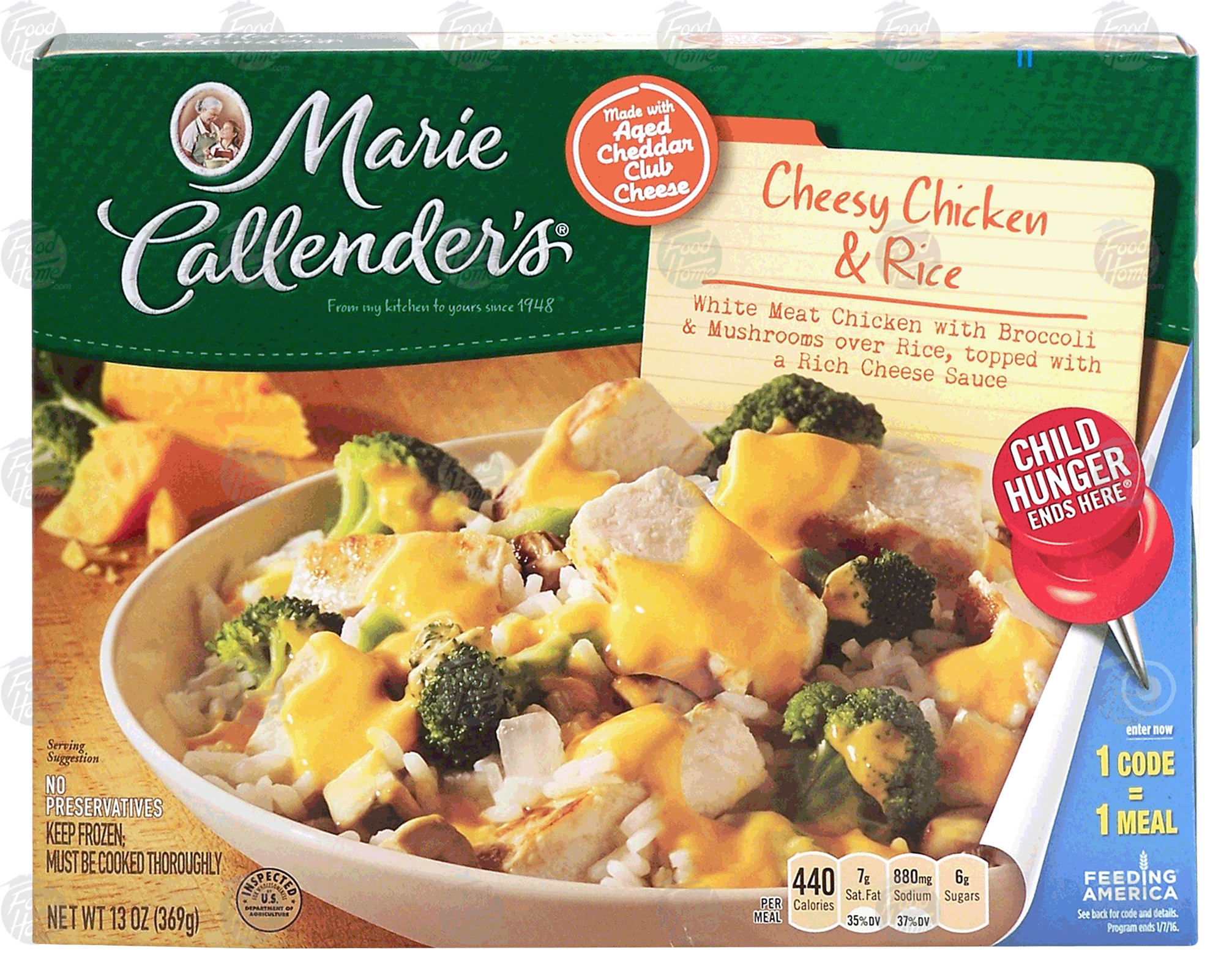 Marie Callender's  cheesy chicken & rice; white meat chicken with broccoli & mushrooms over rice, w/ cheese sauce Full-Size Picture